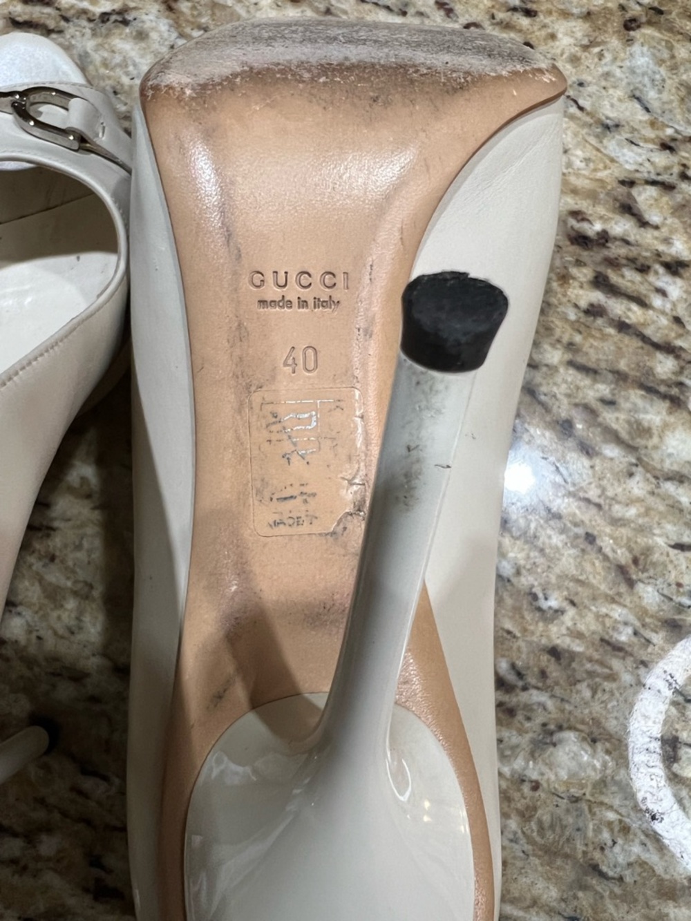 GUCCI Horsebit Silver Accent Cream Peep-Toe Stiletto Heels 40 - Picture 10 of 13